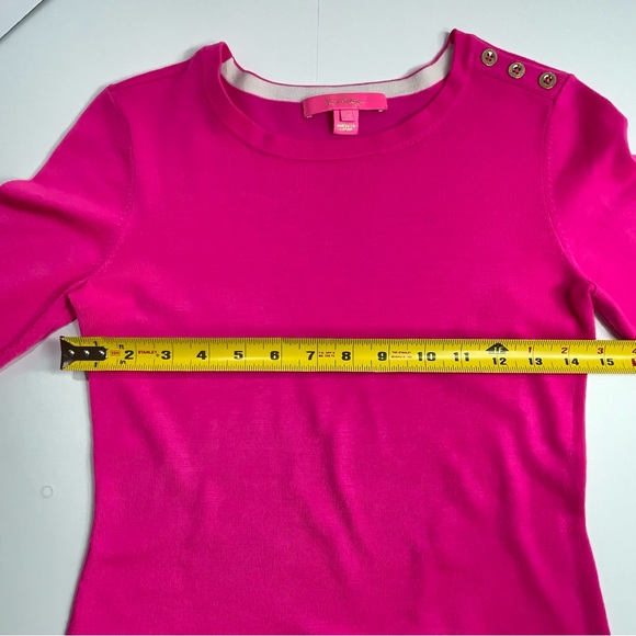 Lilly Pulitzer Women’s Pink Called Sweater Ruffle Cuff Gold Buttons Size X-Small - Picture 8 of 9